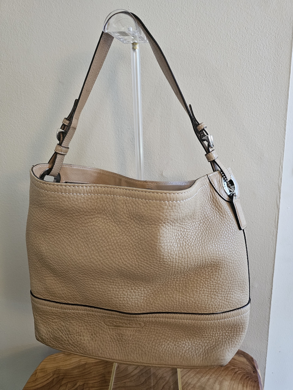 Coach Pebbled Leather Shoulder Bag in Beige - Picture 2 of 8